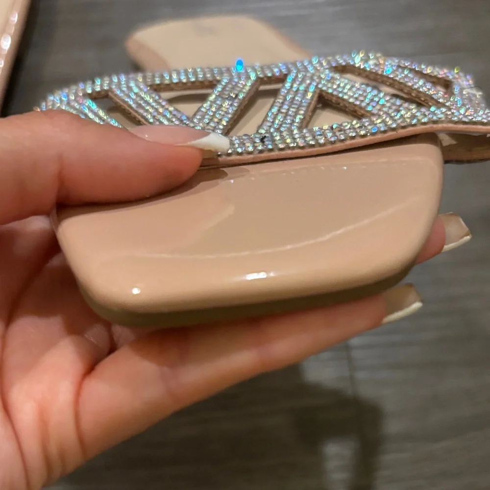 BAMBOO Beige Rhinestone Slide Sandals - Picture 3 of 5